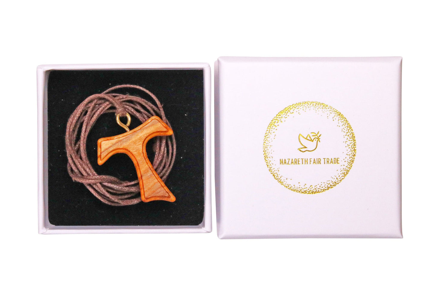 Ancient Whisper Olive Wood Tau Cross Necklace In Gift Box