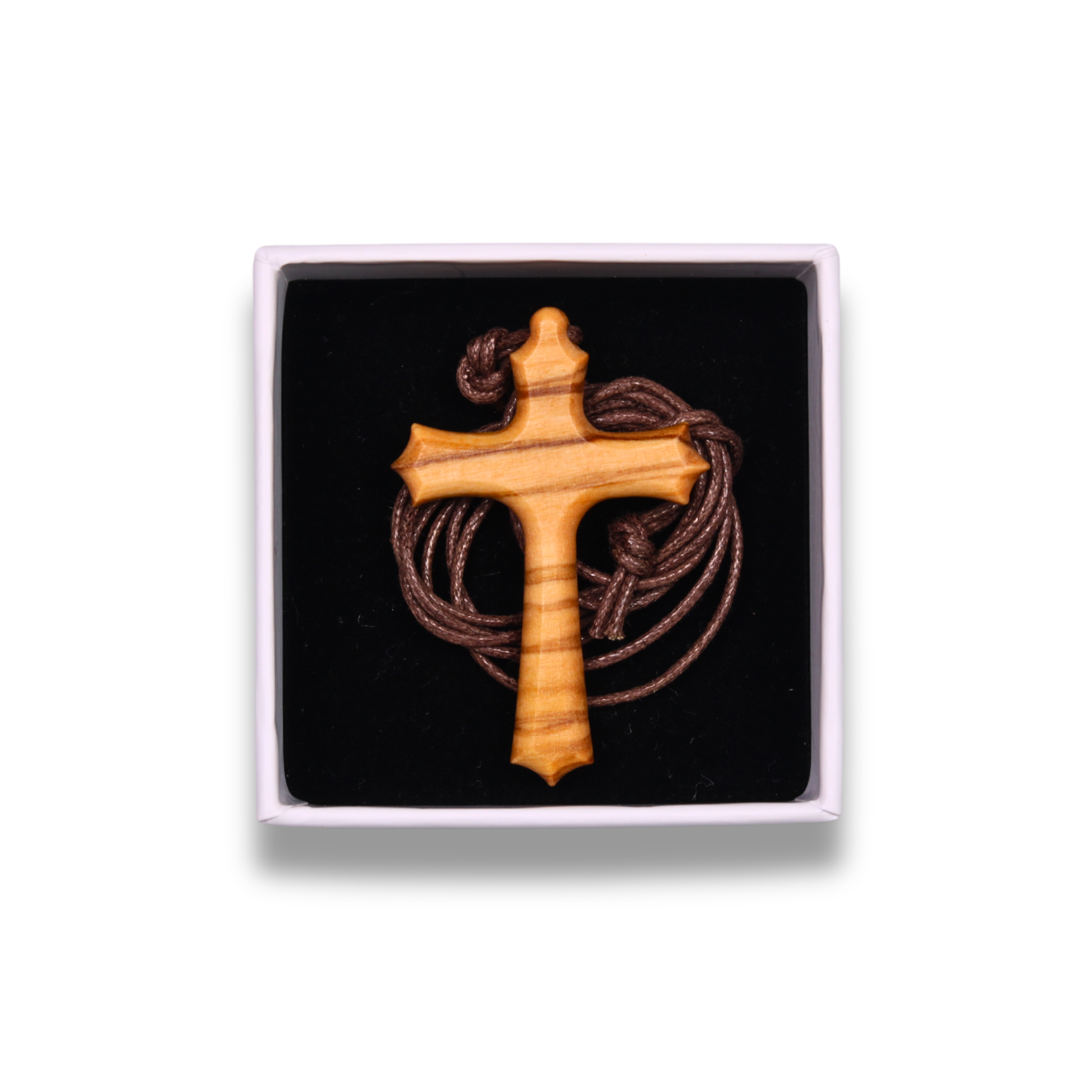 Angelican Olive Wood Cross Necklace In Gift Box