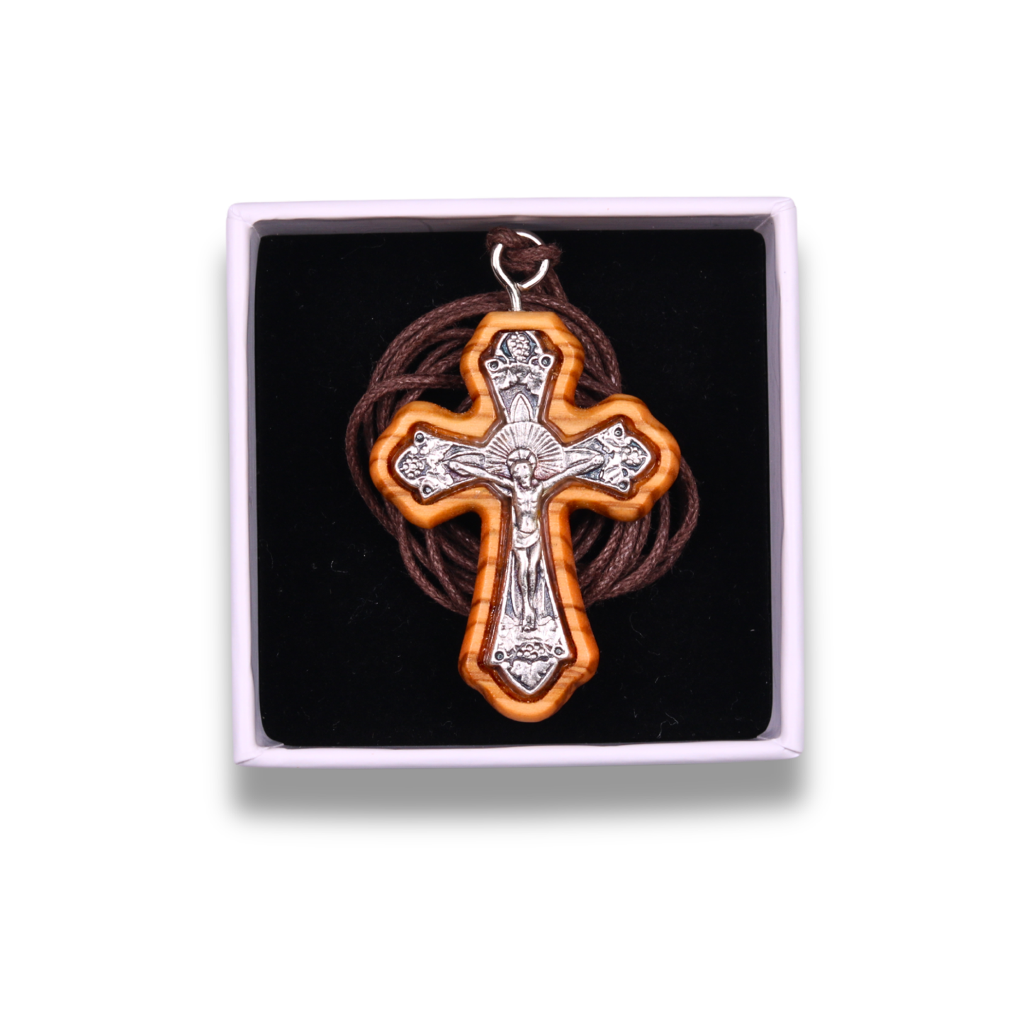 Anglican Olive Wood Crucifix Necklace In Gift Box