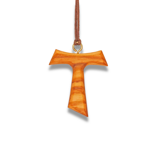 Berith Olive Wood Tau Cross Necklace Close Up