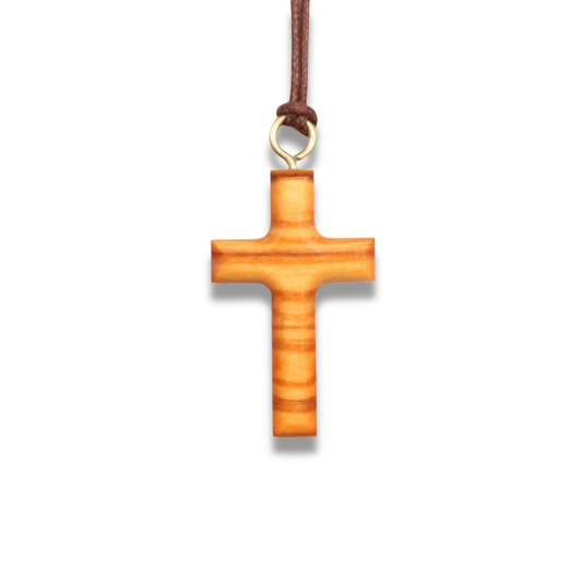 Classic Olive Wooden Cross Necklace close up