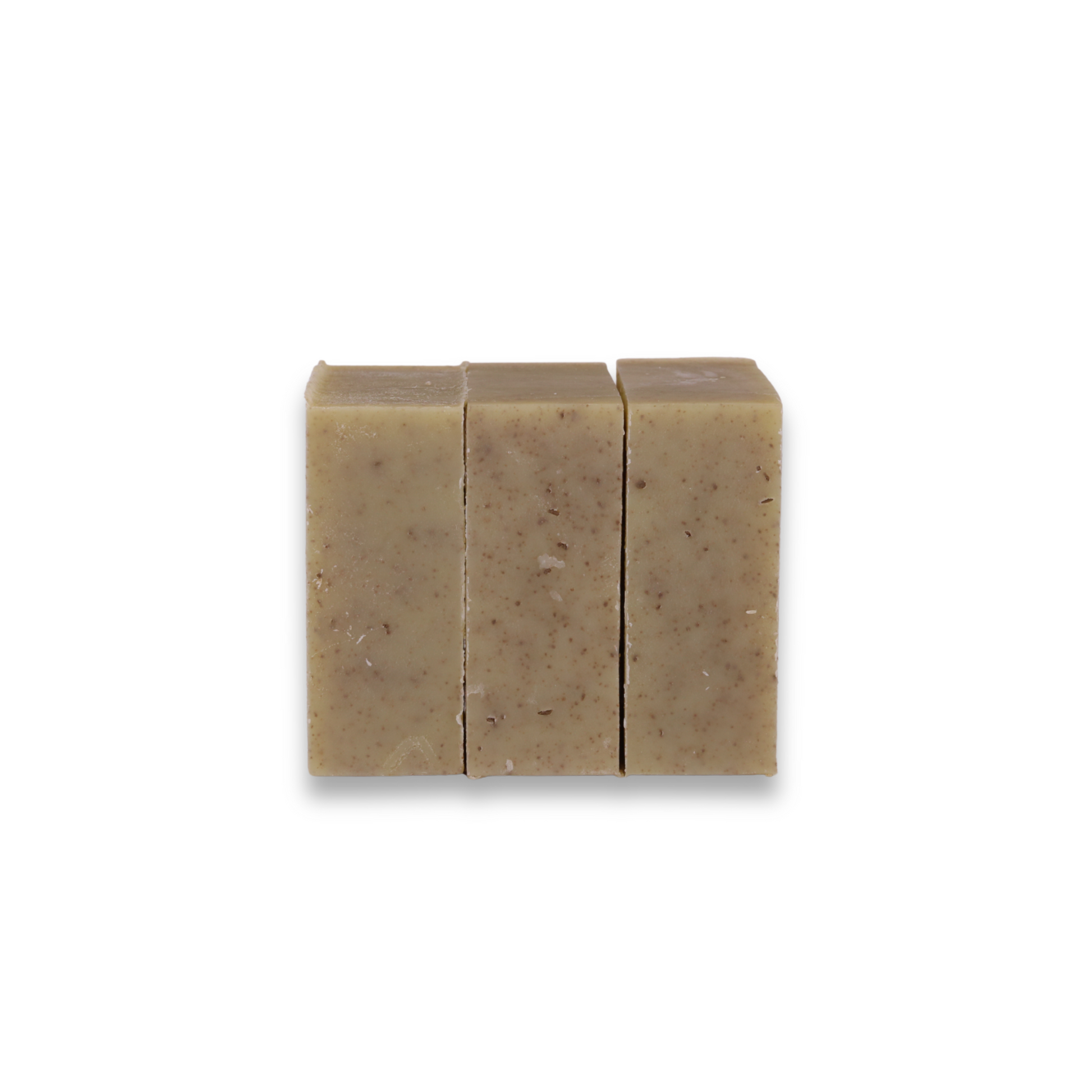 Three rectangular soap bars on a white background