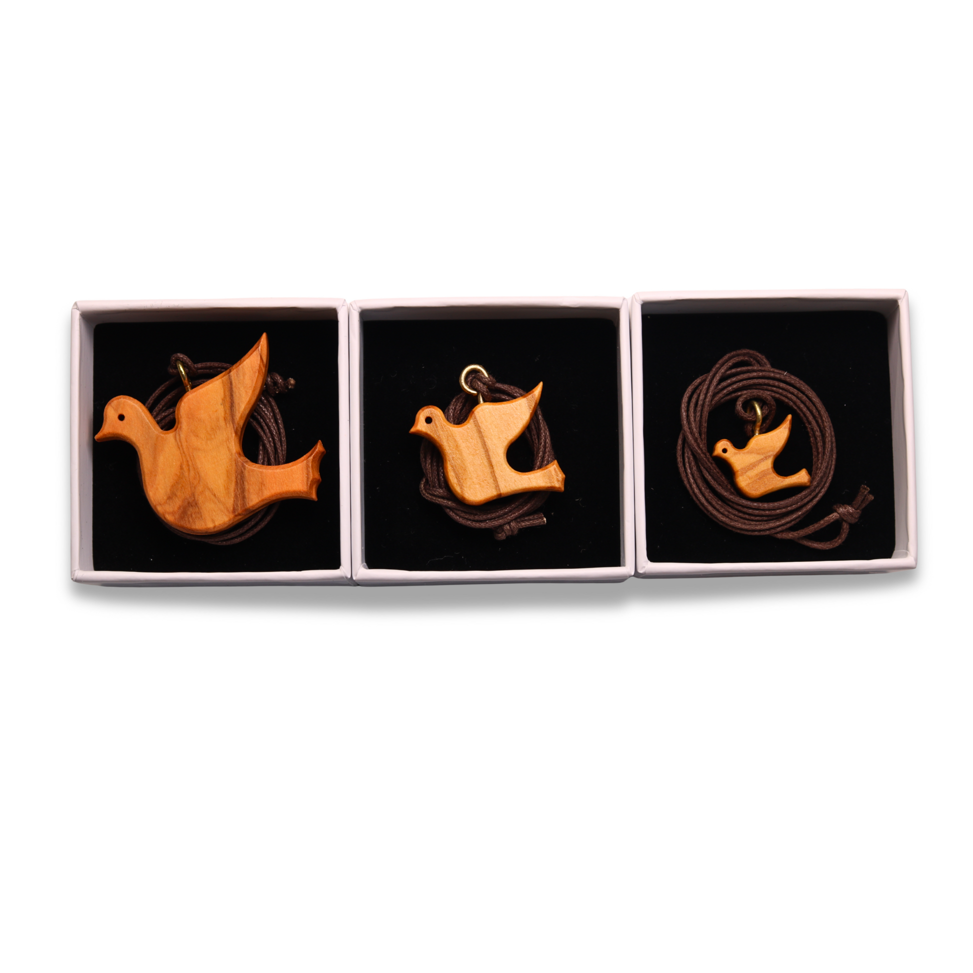 Olive Wood Dove Pendant Necklace in gift boxes