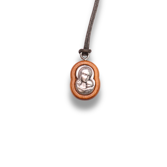 Eleousa Olive Wood Pendant Necklace Close Up