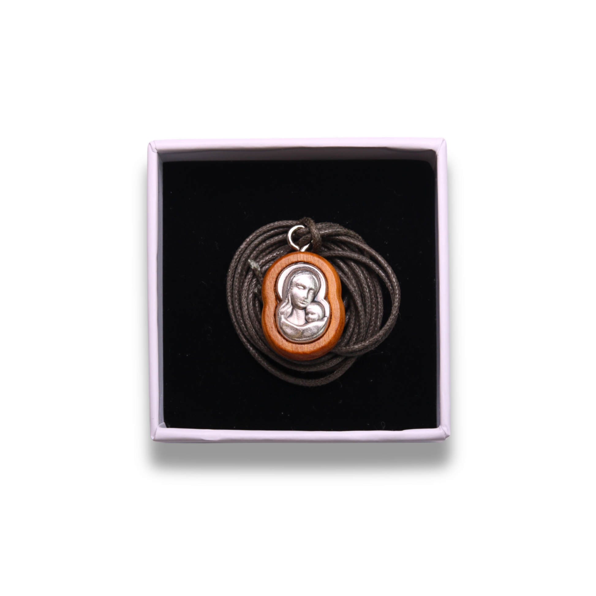 Eleousa Olive Wood Pendant Necklace In Gift Box