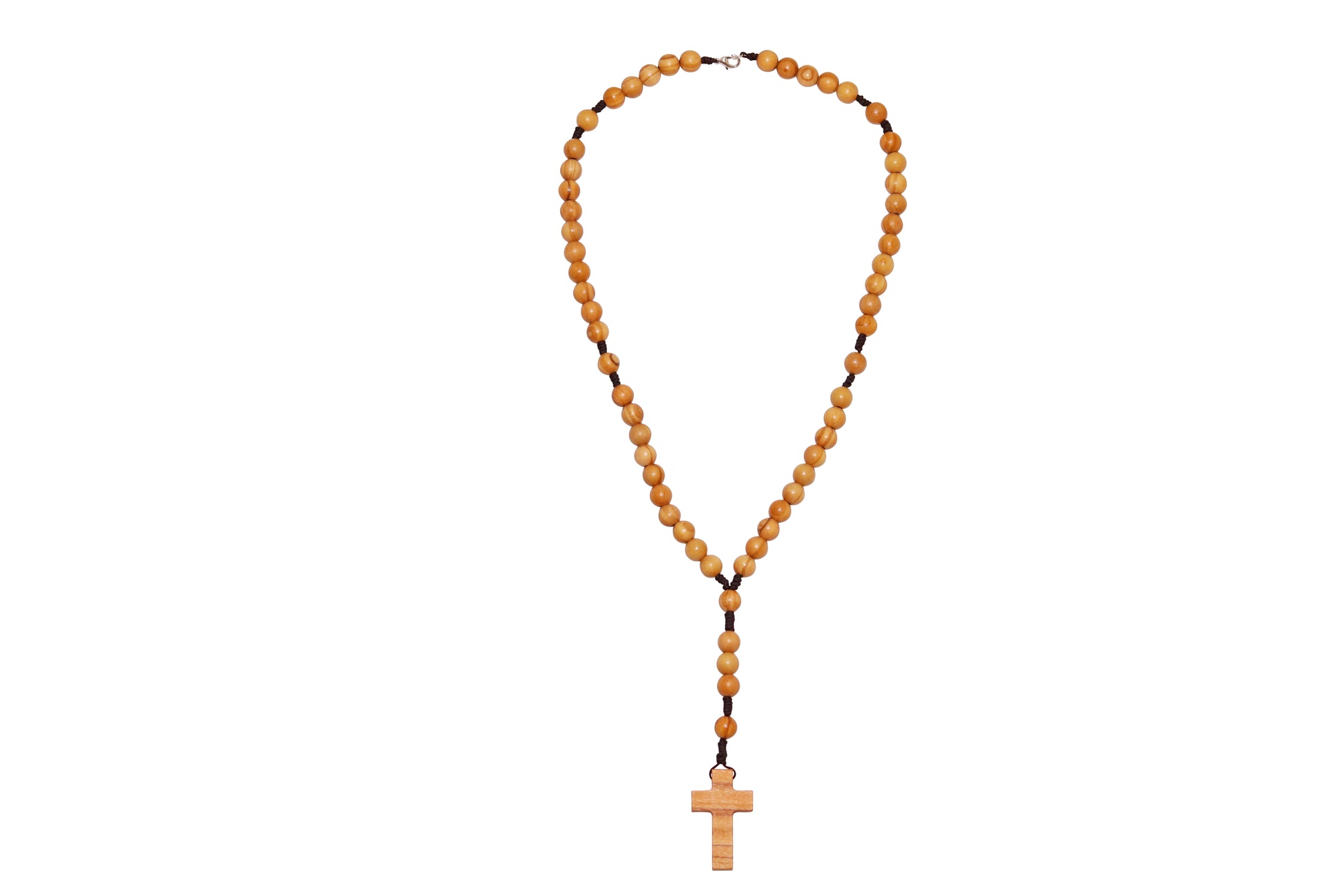 Galilee Olive Wood Rosary Necklace Full Length