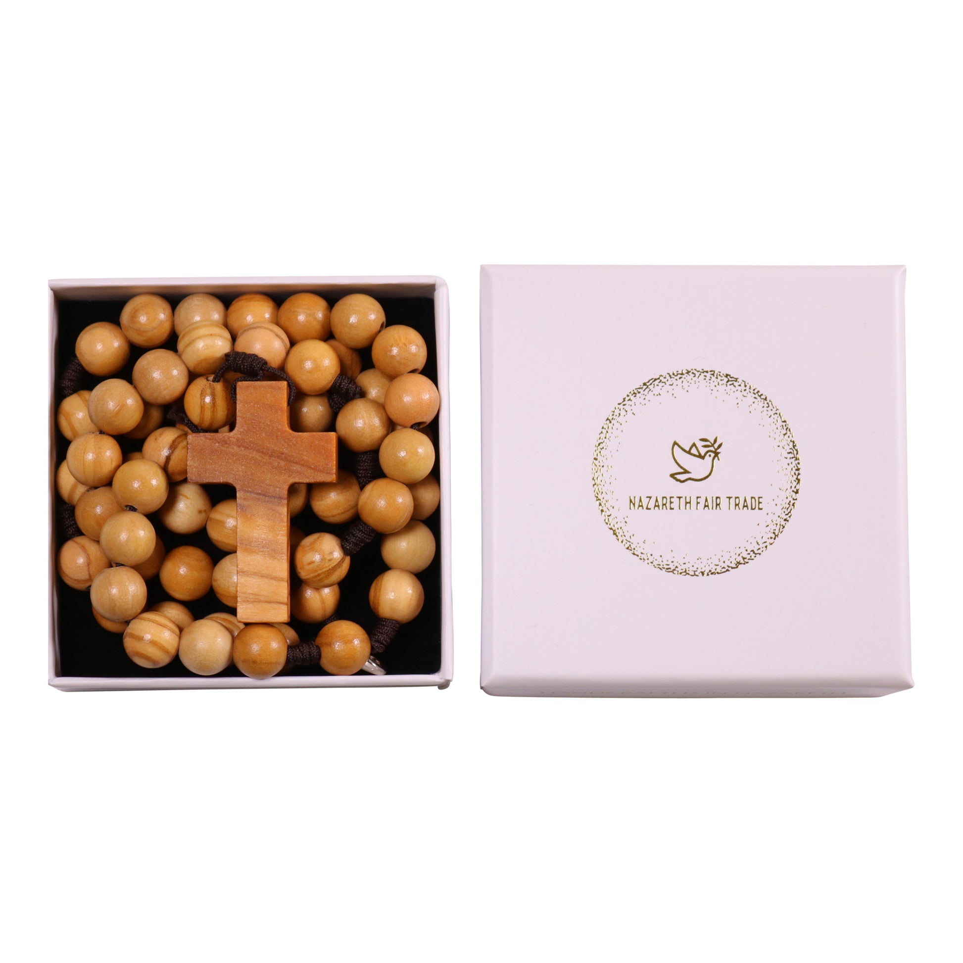 Galilee Olive Wood Rosary Necklace In Gift Box