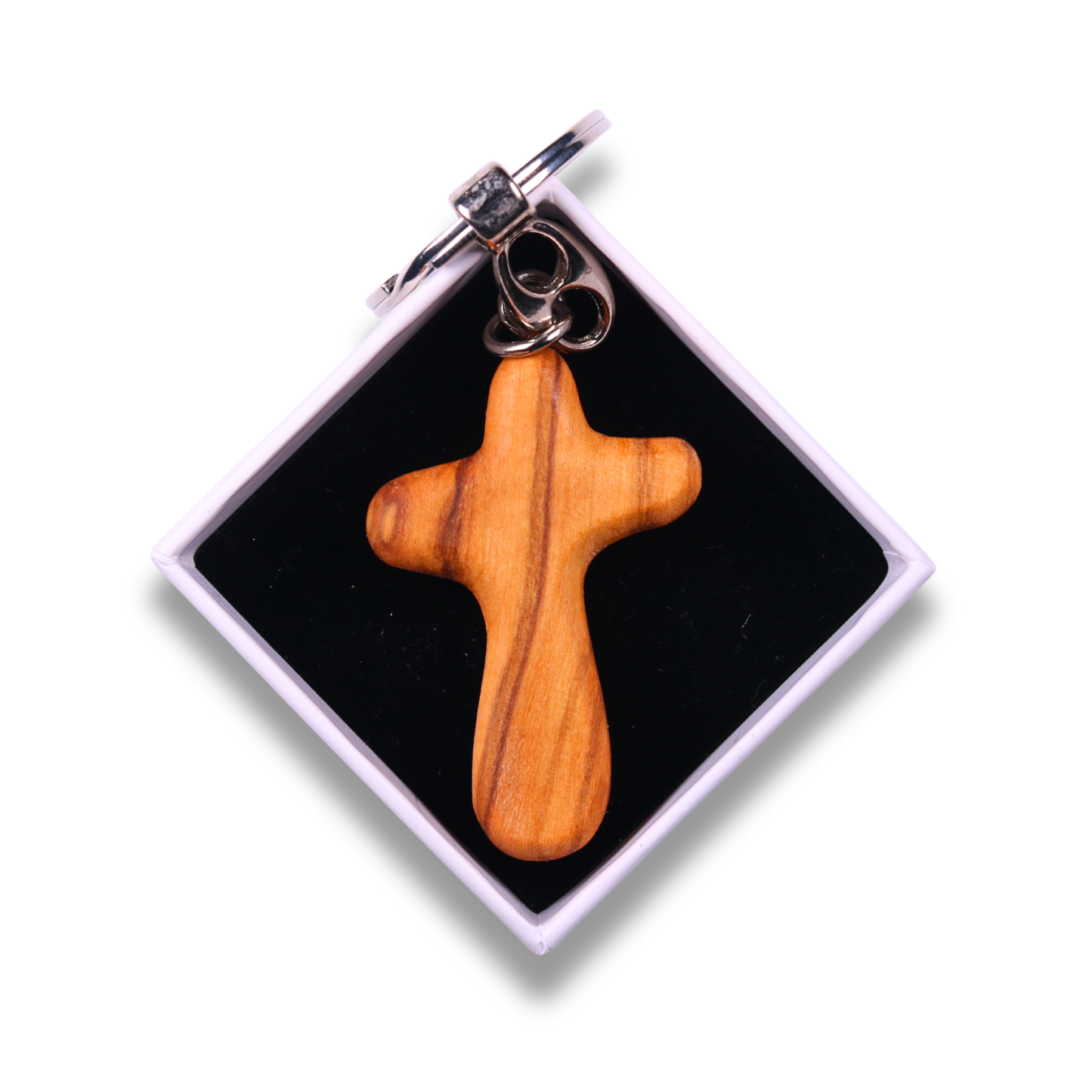 Harmonia Olive Wood Cross Keychain In Gift Box
