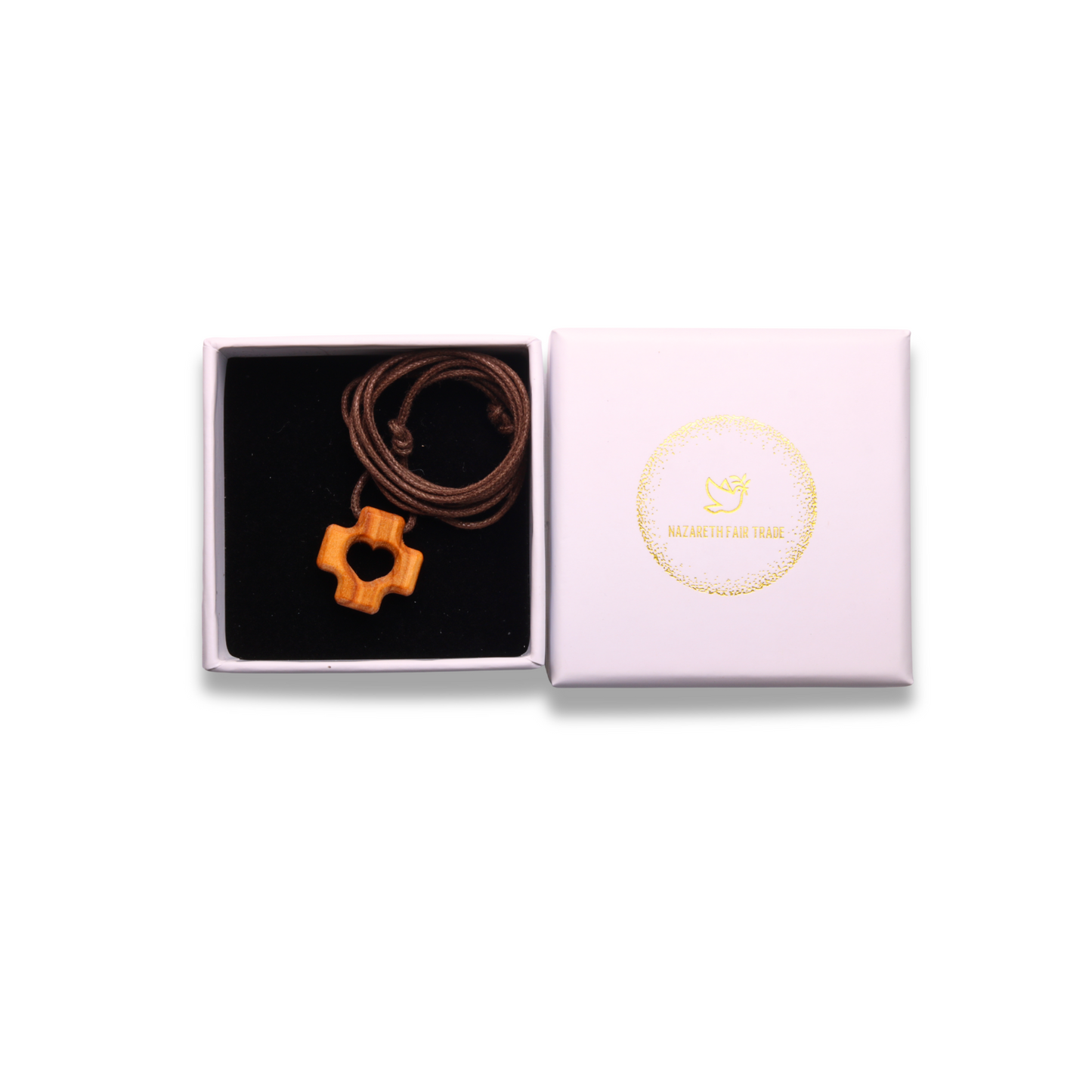 Necklace with a pendant in an open box on a white background