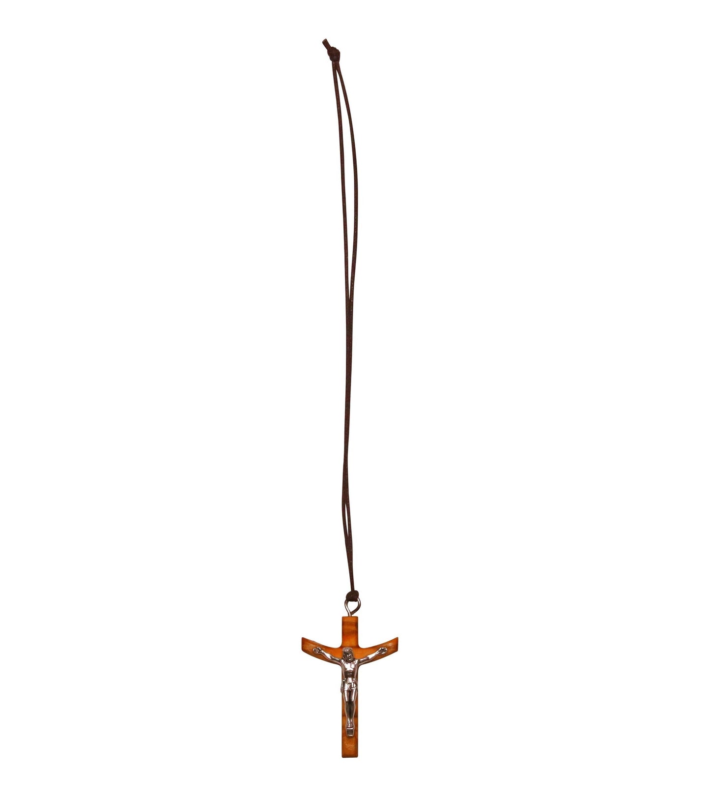 Heavenward Arc Olive Wood Crucifix Necklace Full Length