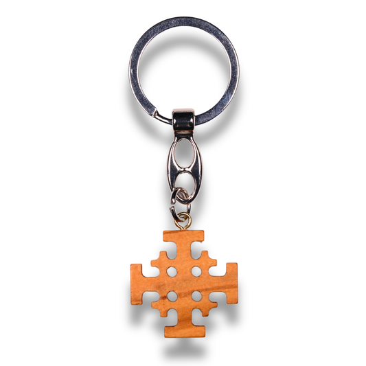 Jerusalem Cross Olive Wood Keychain
