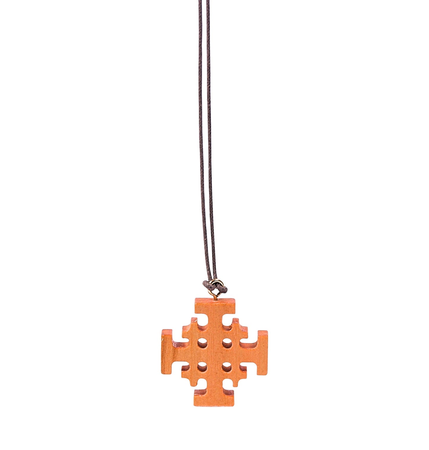 Jerusalem Heritage Olive Wood Cross Necklace Close Up