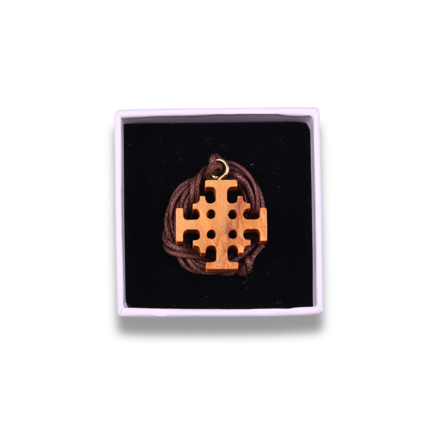 Jerusalem Olive Wood Cross Necklace in gift box