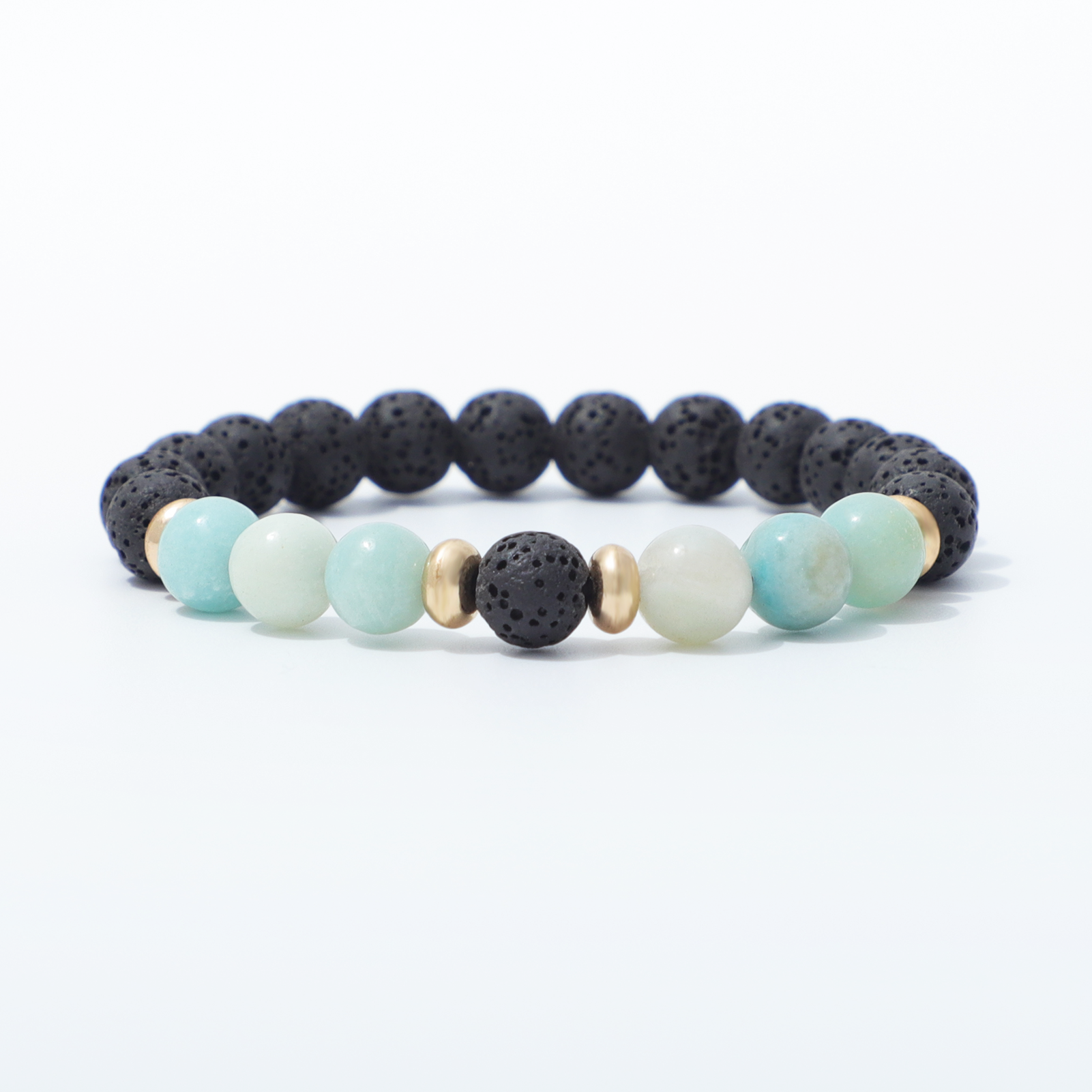 Lava Stone & Moonstone Bracelet Close Up