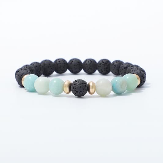 Lava Stone & Moonstone Bracelet Close Up