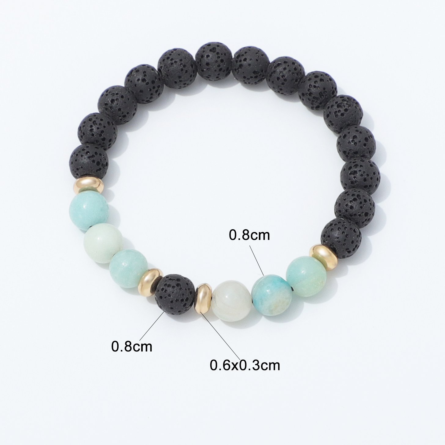 Lava Stone & Moonstone Bracelet with Bead Measurements
