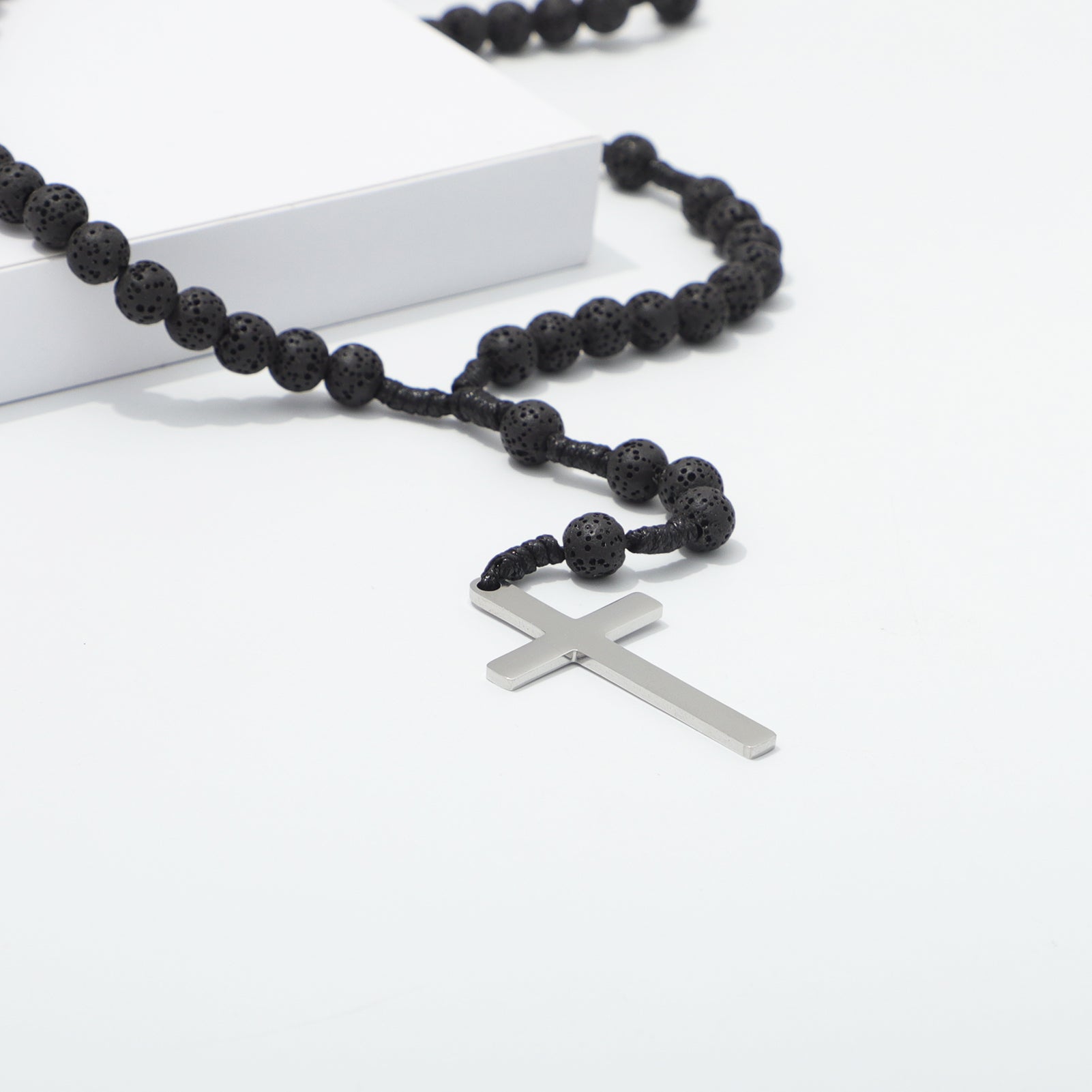 Lava Stone Prayer Rosary Cross Close Up
