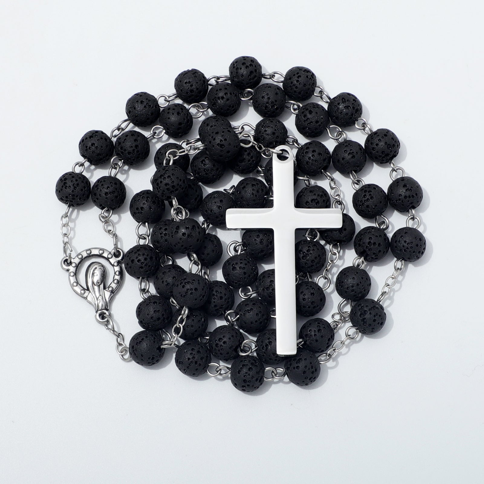 Lava Stone Rosary Necklace Coiled