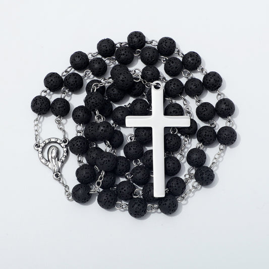 Lava Stone Rosary Necklace Coiled