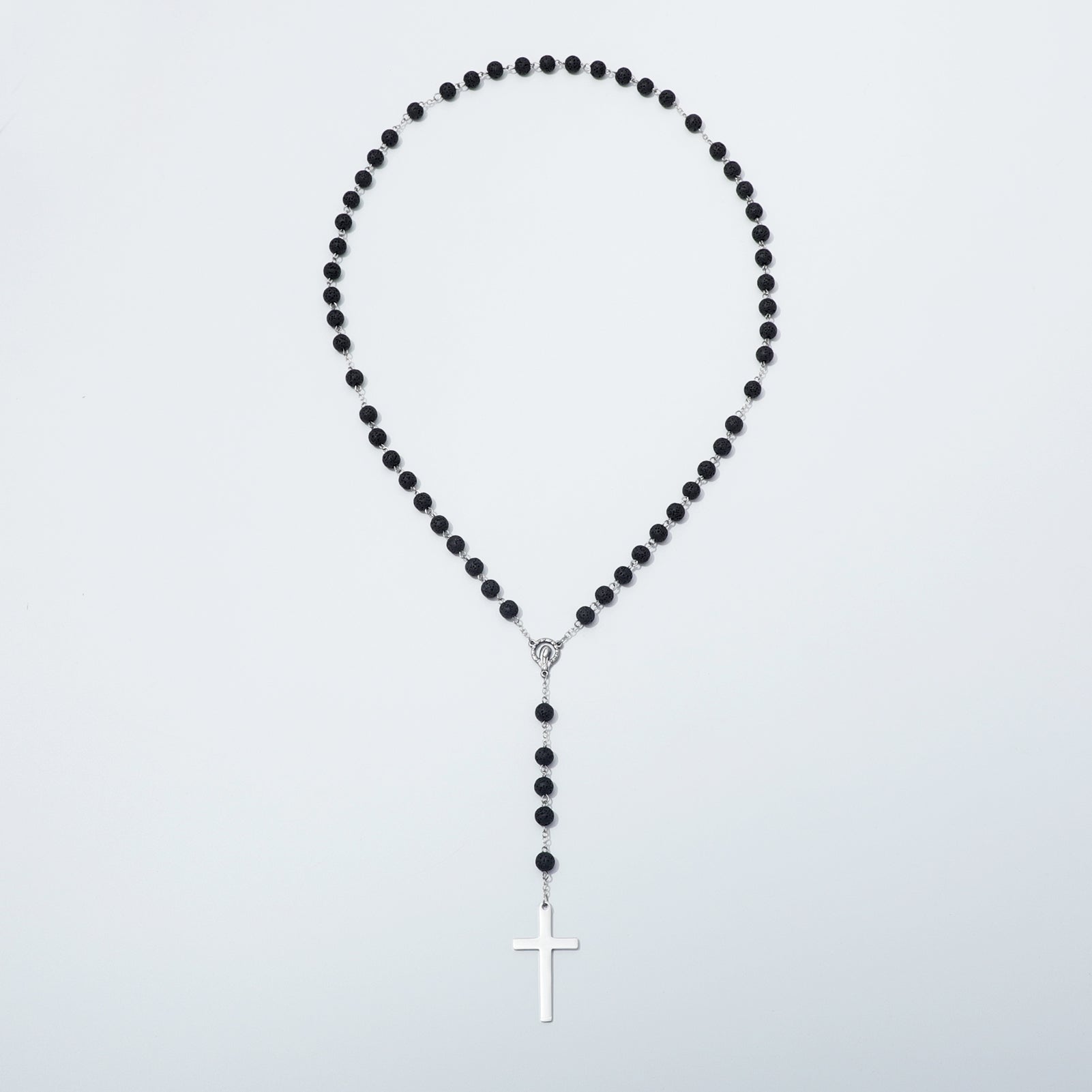 Lava Stone Rosary Necklace Full Length