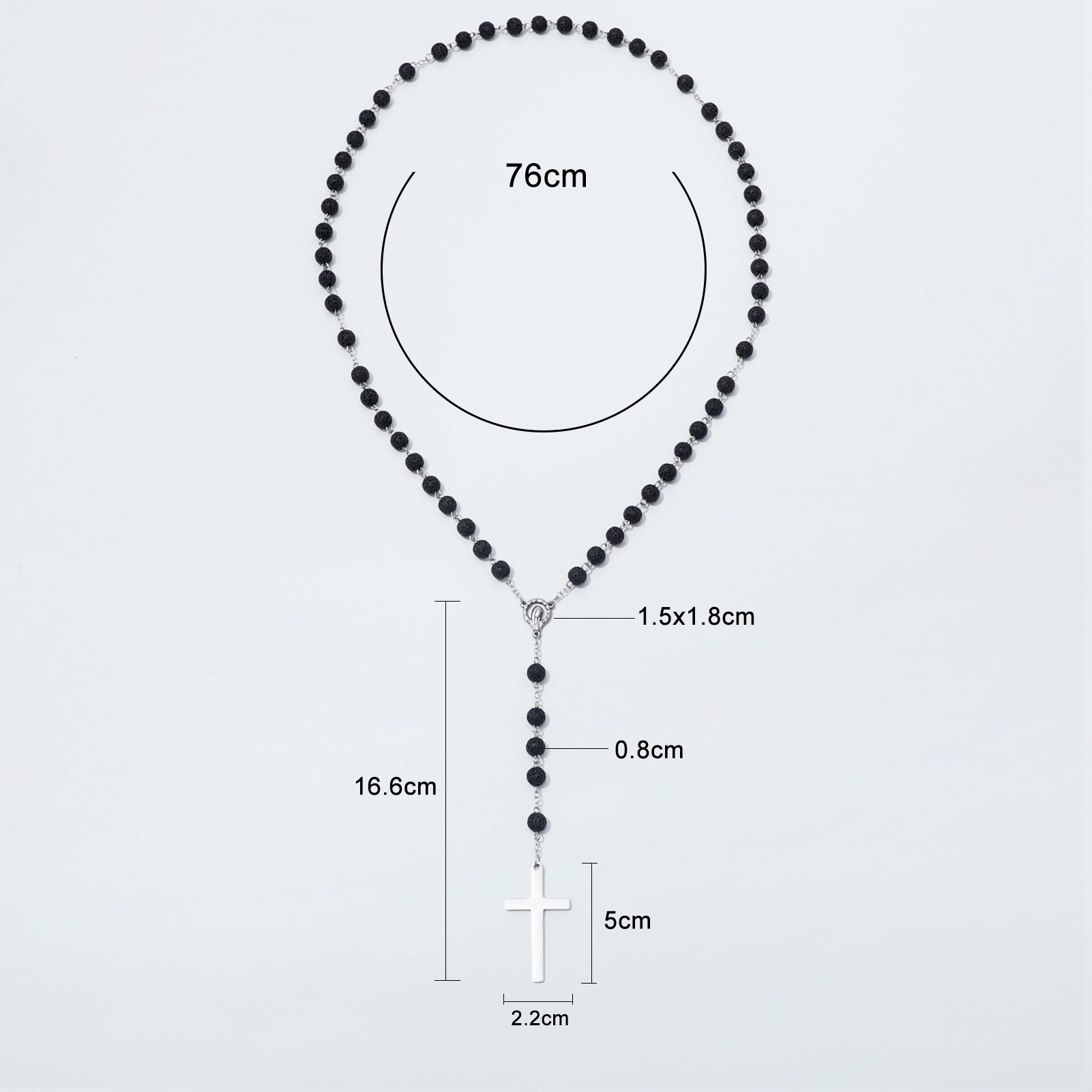 Lava Stone Rosary Necklace Measurements