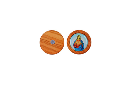 Nazareth Fair Trade Olive Wood Sacred Heart Jesus Icon Magnet Handmade In Nazareth