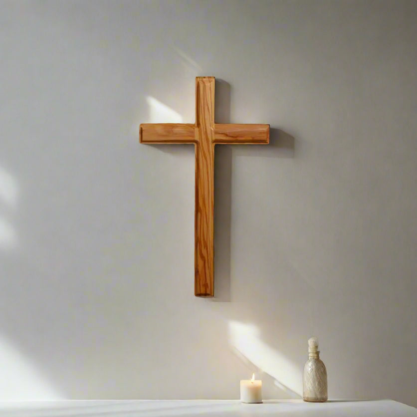 Minimal Olive Wood Wall Cross On Wall