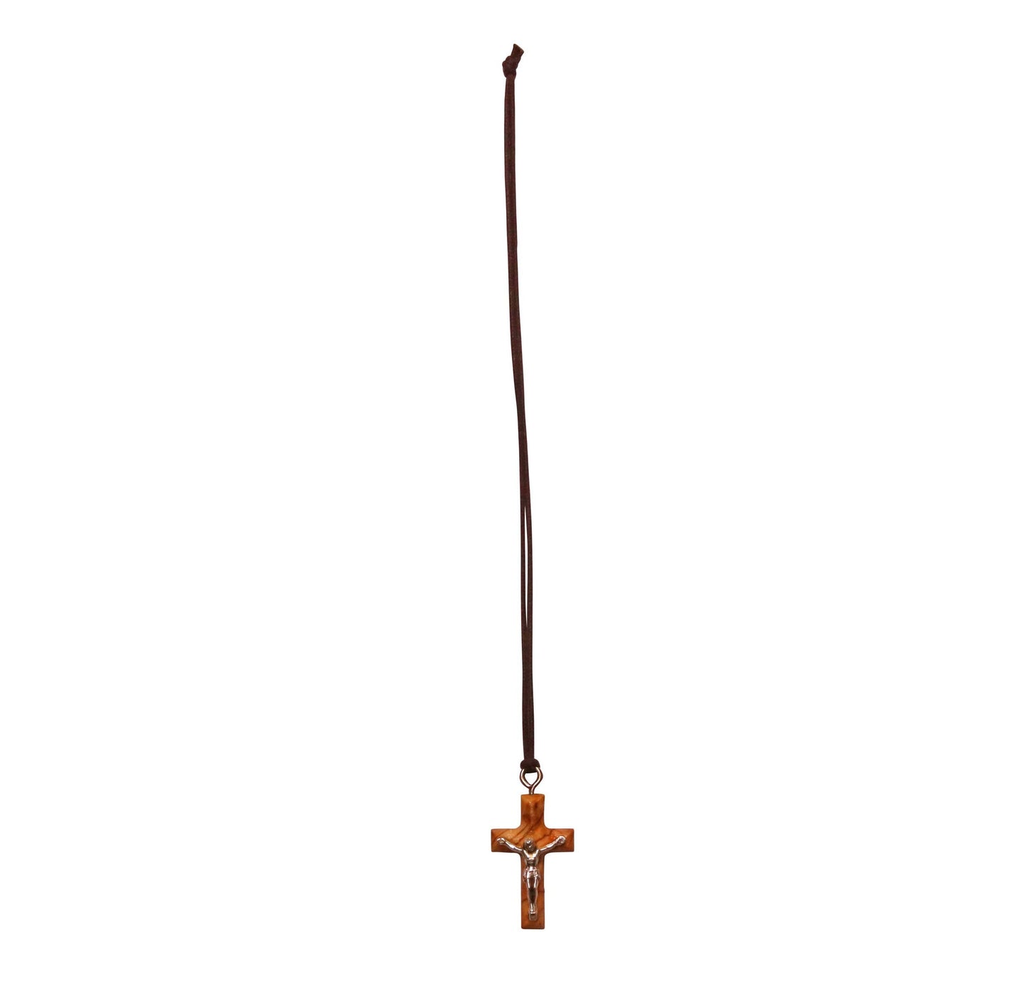 Minimalist Olive Wood Crucifix With Silver Christ With Cord