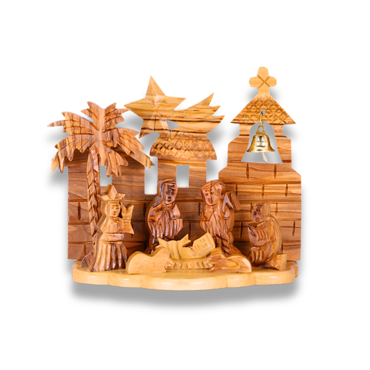 Holy Bell Olive Wood Nativity Scene