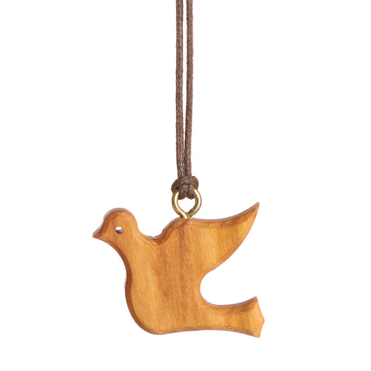Dove Handmade Olive Wood Pendant Necklace – Symbol of Christianity and Baptism, Jesus Dove Design from Nazareth