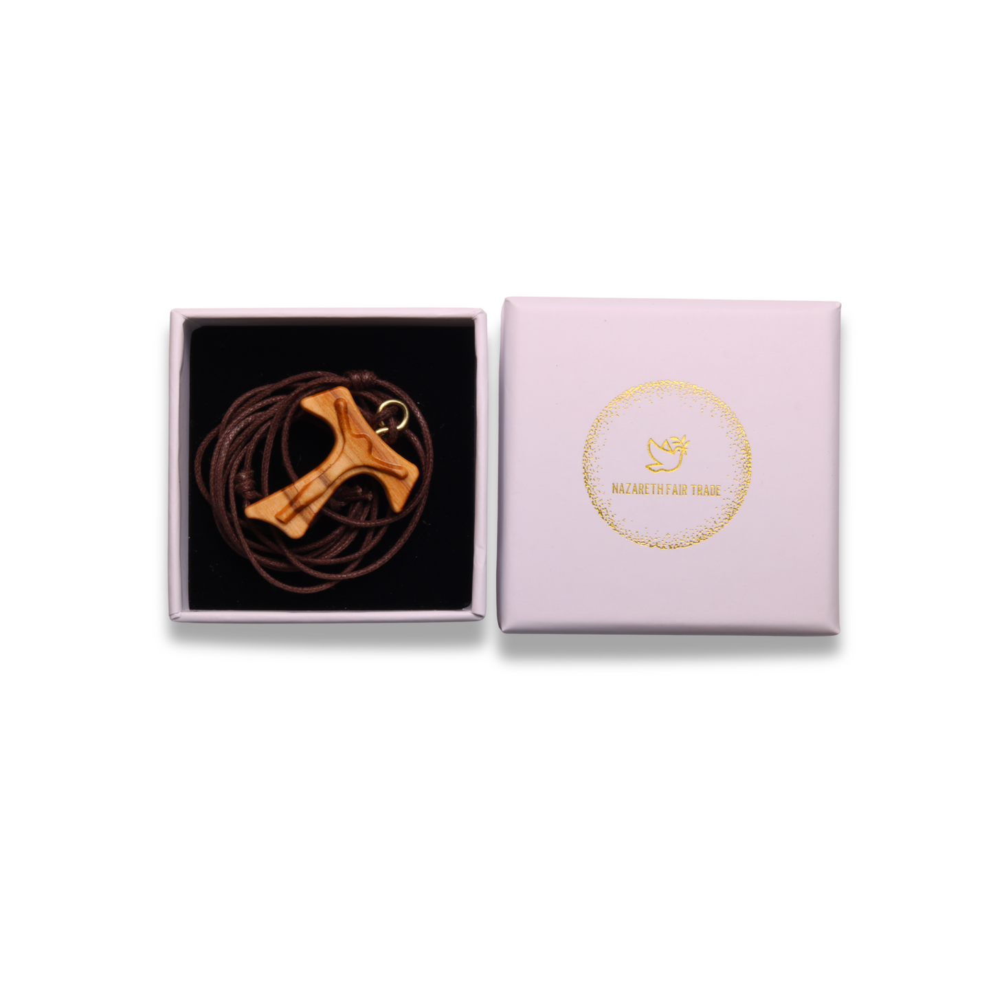 Olive Wood Franciscan Tau Cross Pendant in a box