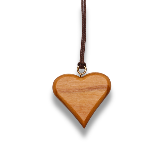 Ahavah Olive Wood Heart Necklace Close Up
