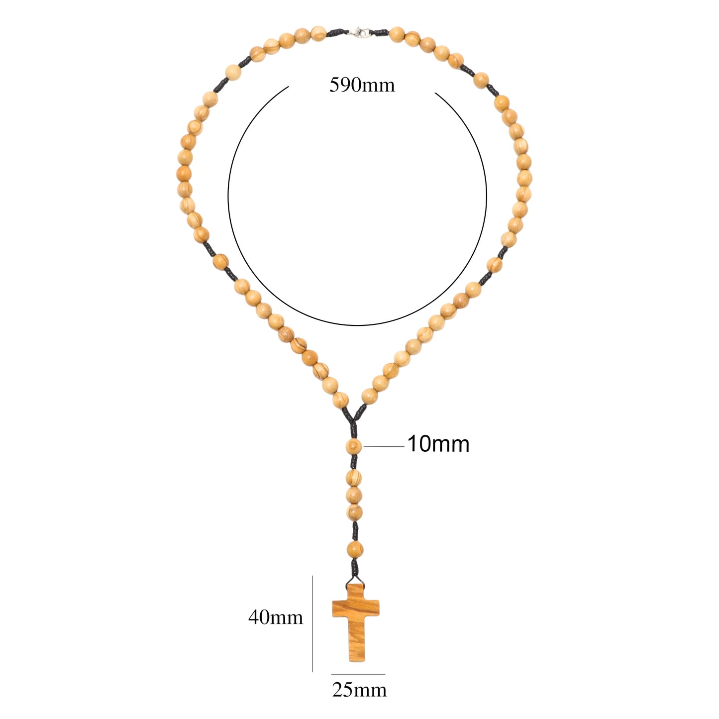 Olive Wood Rosary Necklace - 10mm Beads