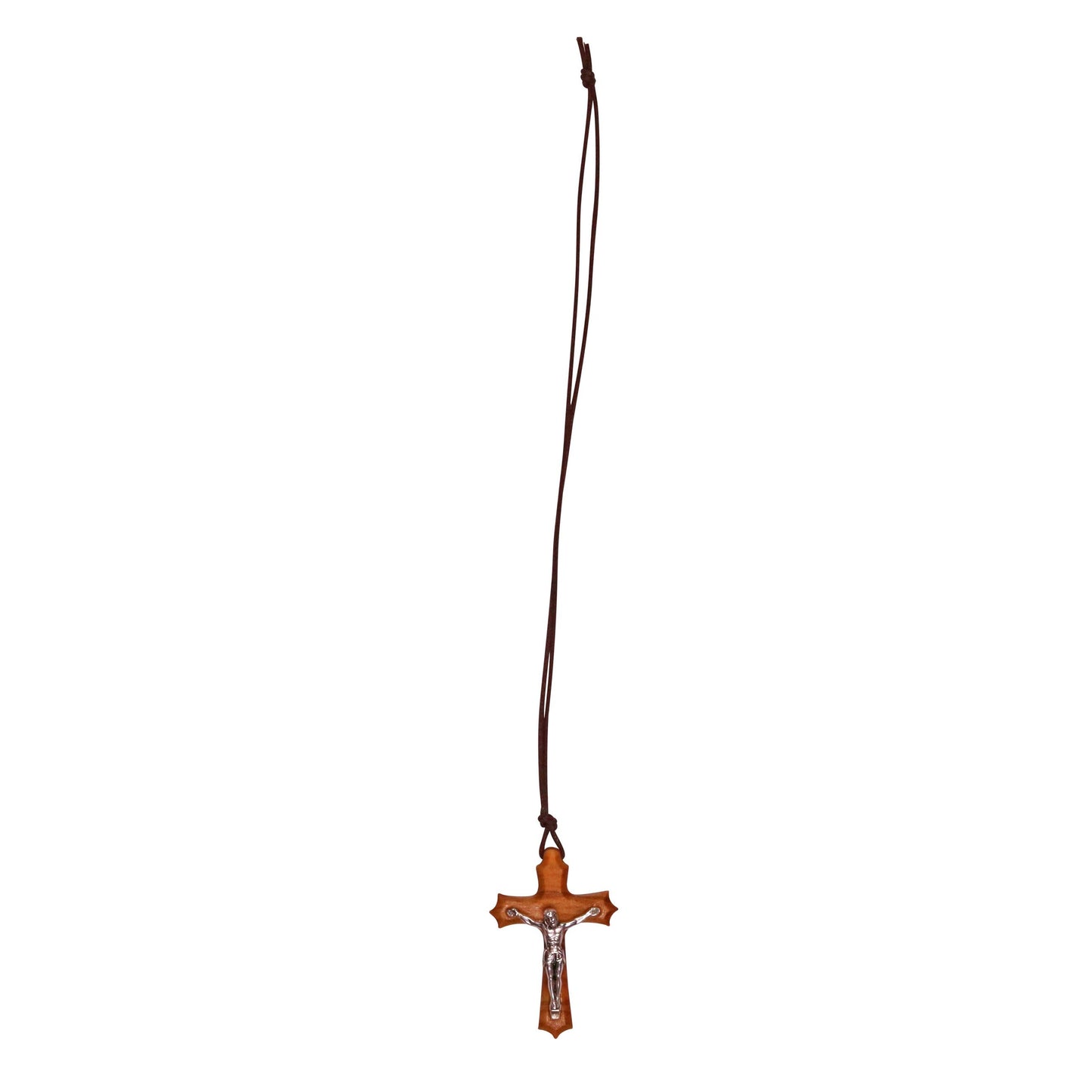 Olive Wood & Silver Christ Crucifix Necklace Full Length