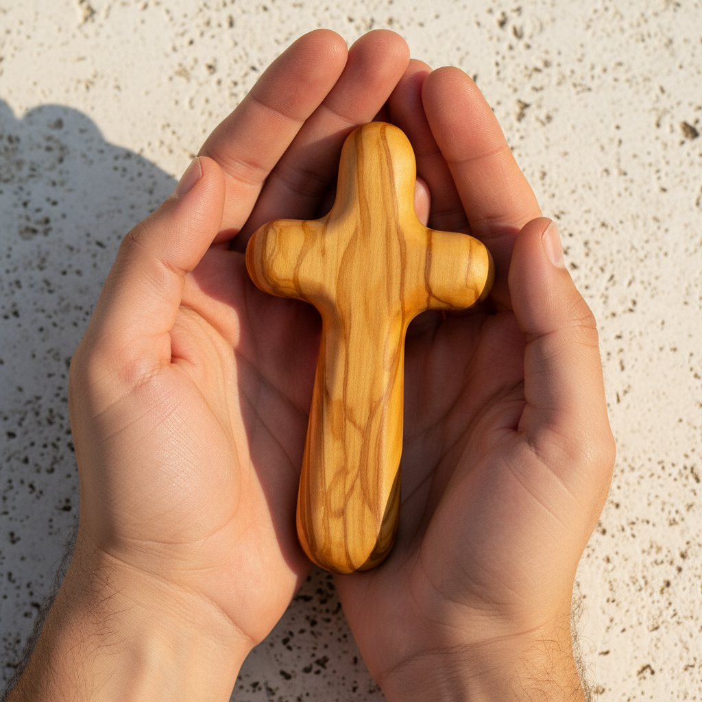 Olive Wooden Holding Cross Complete