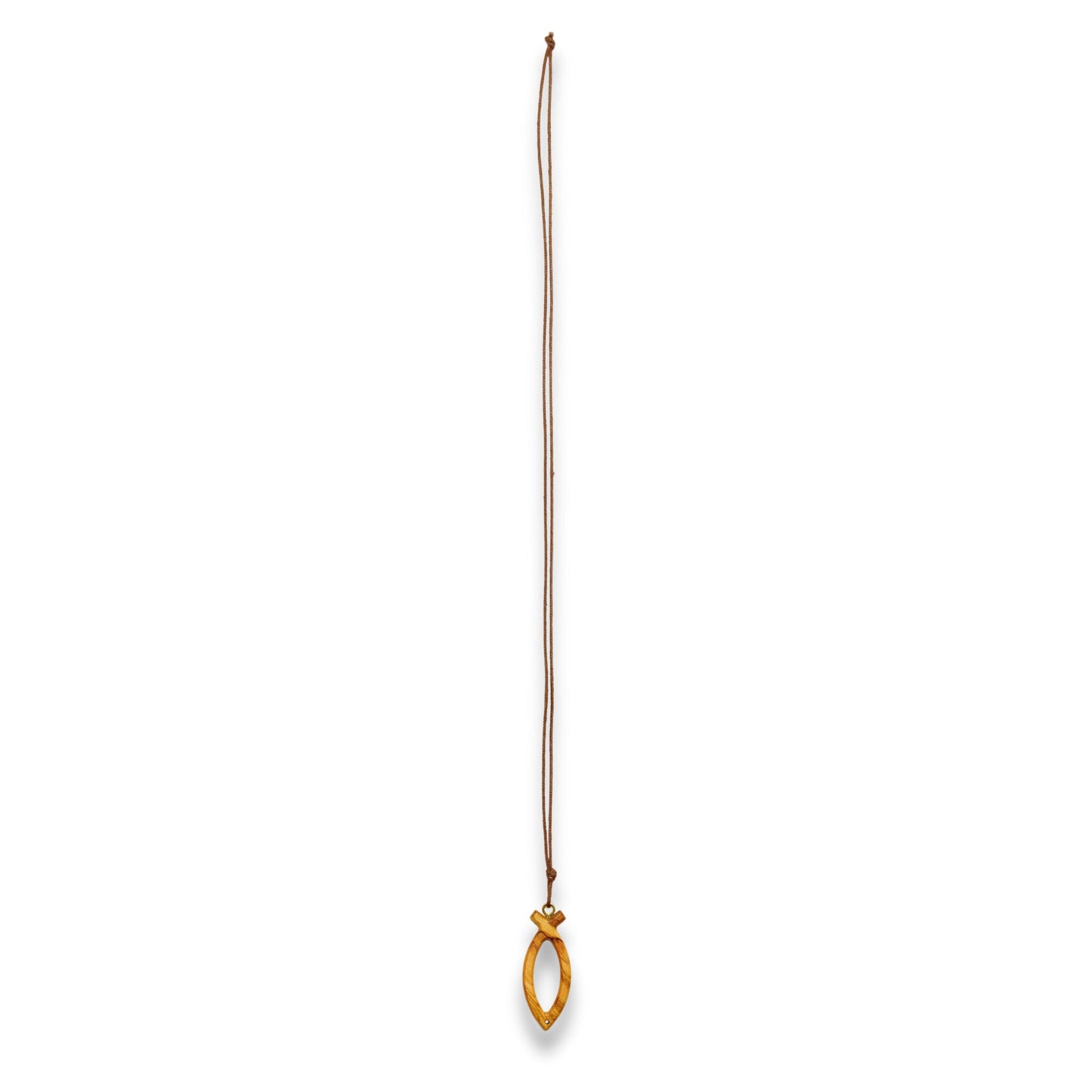 Olive wood Ichthus symbol cross necklace