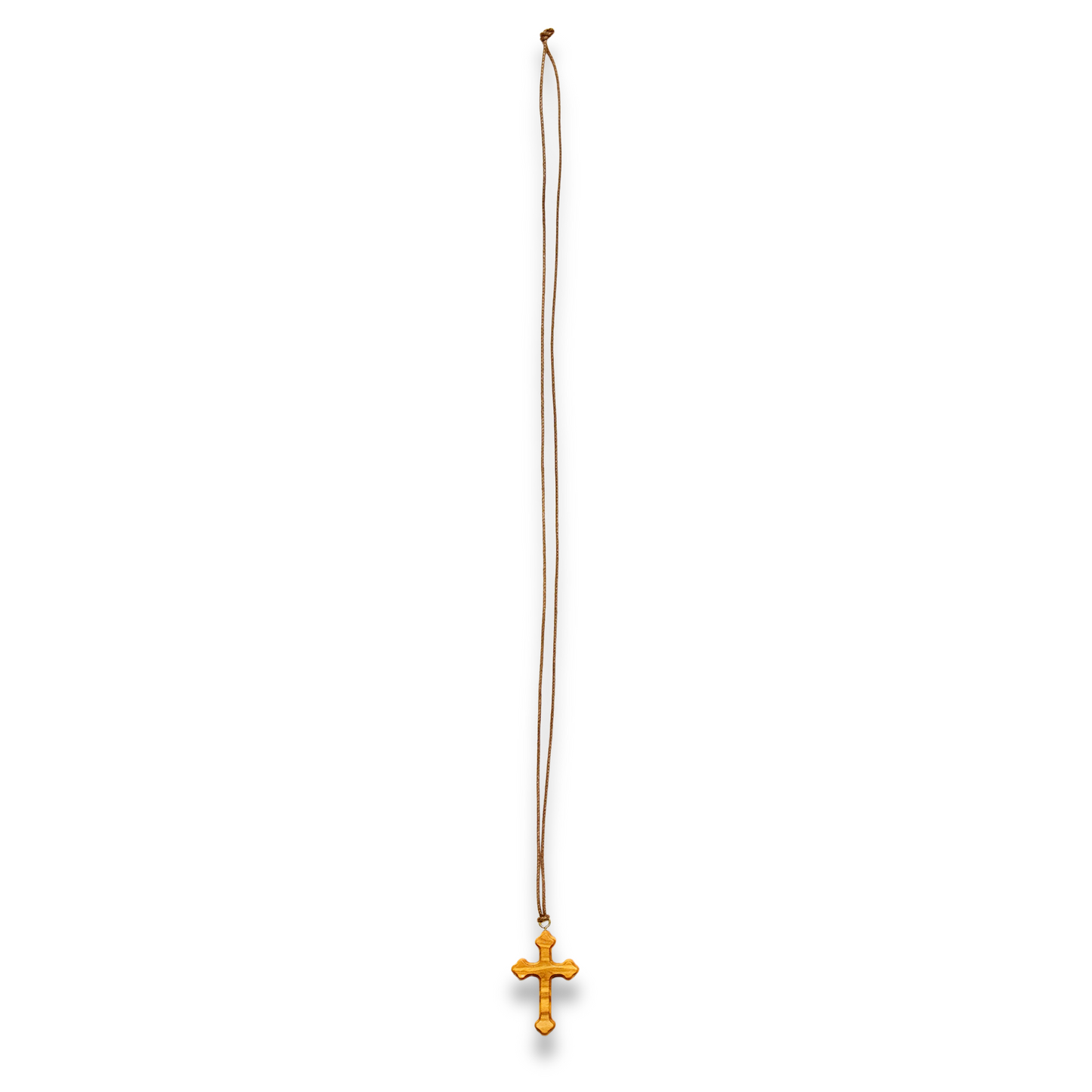 Orthodox olive wood cross necklace full length