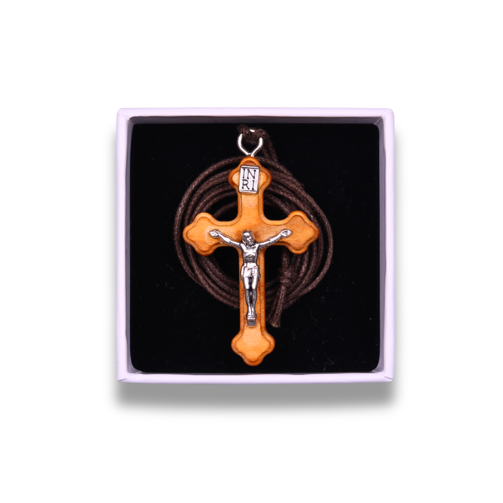 Orthodox Olive Wood Crucifix Necklace In Gift Box