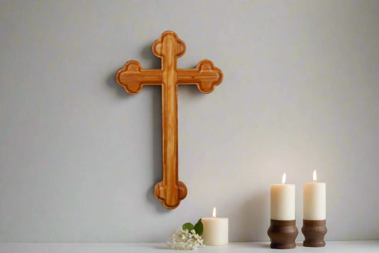 Orthodox Olive Wood Wall Cross On Wall