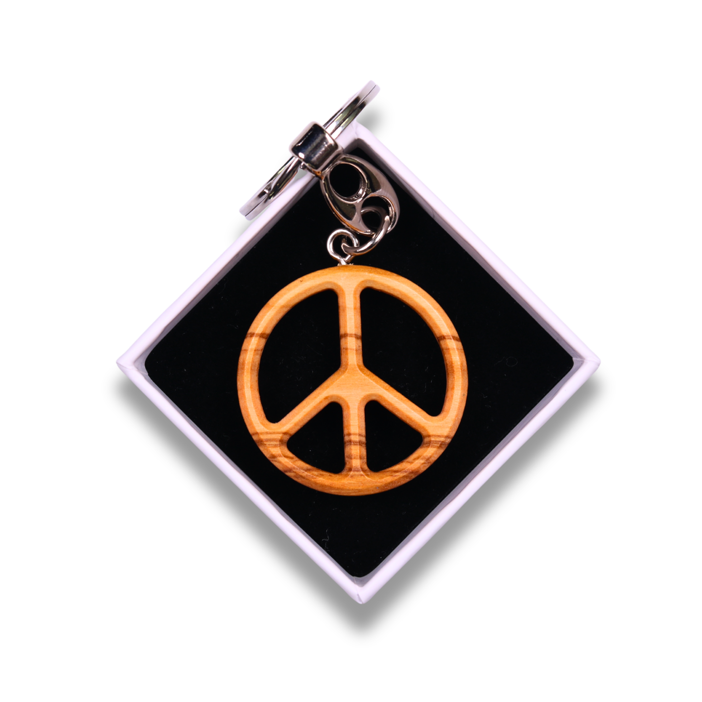Peace Symbol Pendant Olive Wood Keychain In Gift Box