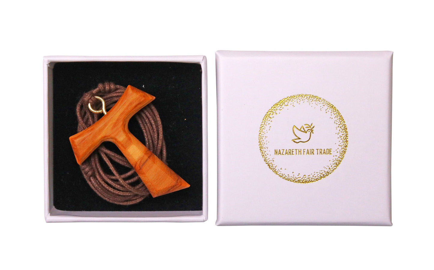 Peaceful Covenant Olive Wood Tau Cross Necklace In Gift Box