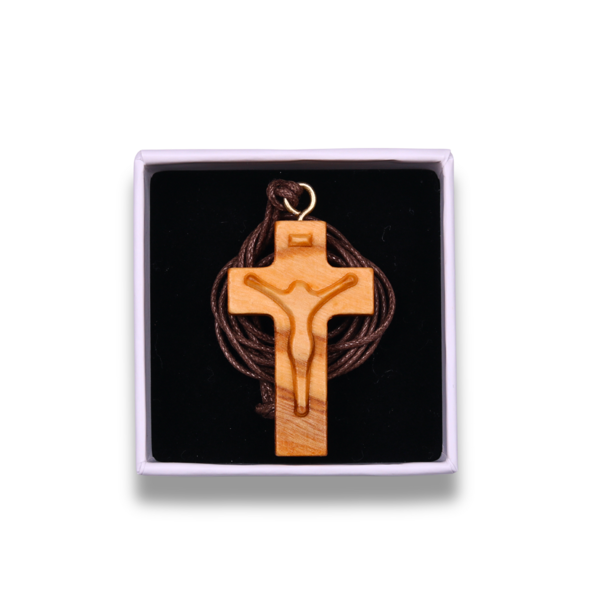 Presence Olive Wood Cross Necklace In Gift Box