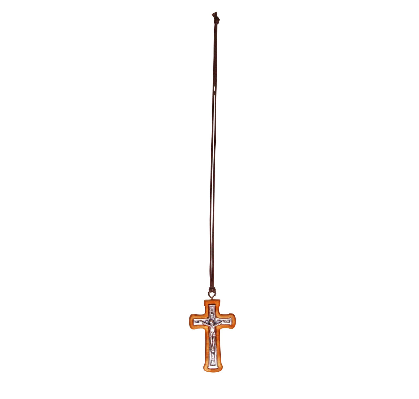Radiant Corners Metal Crucifix in Olive Wood Frame Necklace With Cord