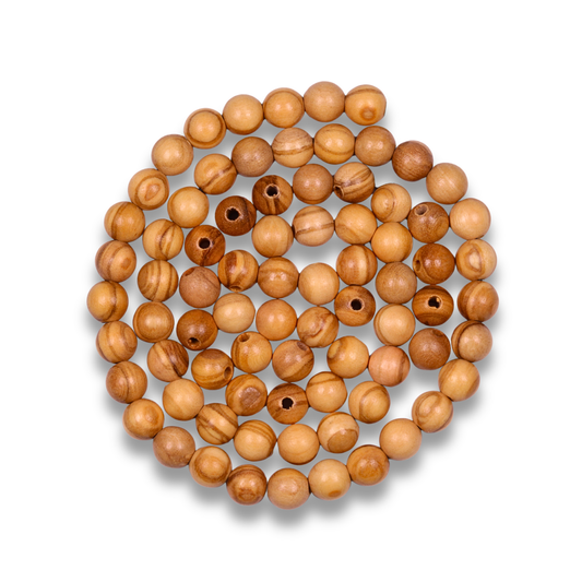 Perles rondes en bois d'olivier