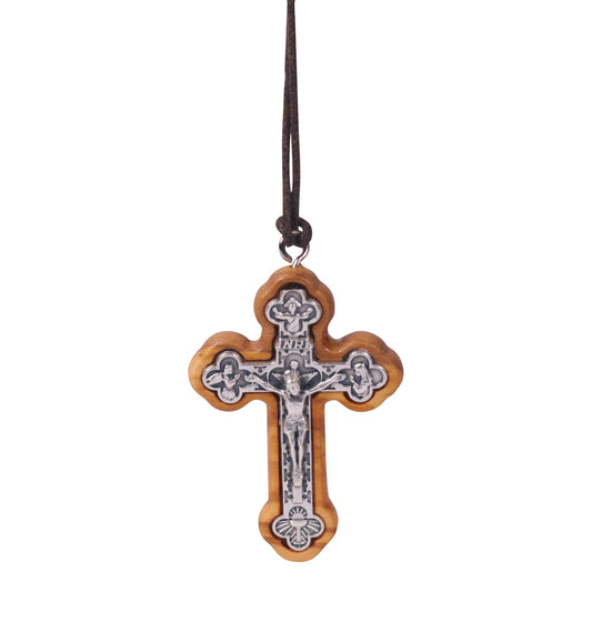 Olive Wood Encased Metal Crucifix Pendant Necklace. Metal Crucifix in an olive wood frame.