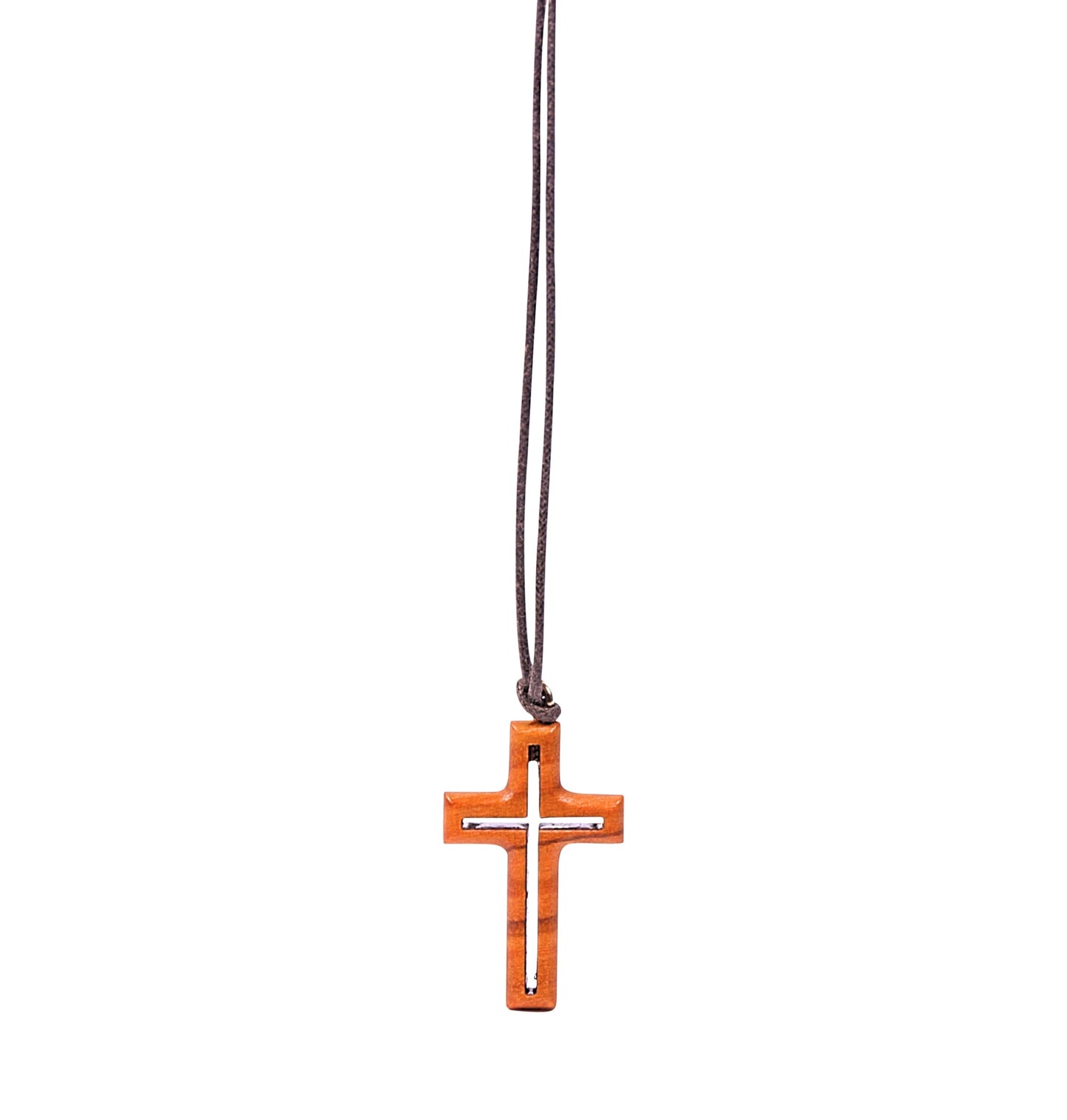 Nazfat "Dual Essence" Olive Wood Cross Pendant Necklace
