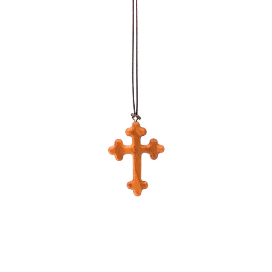 Olive Wood Orthodox Cross Pendant Necklace