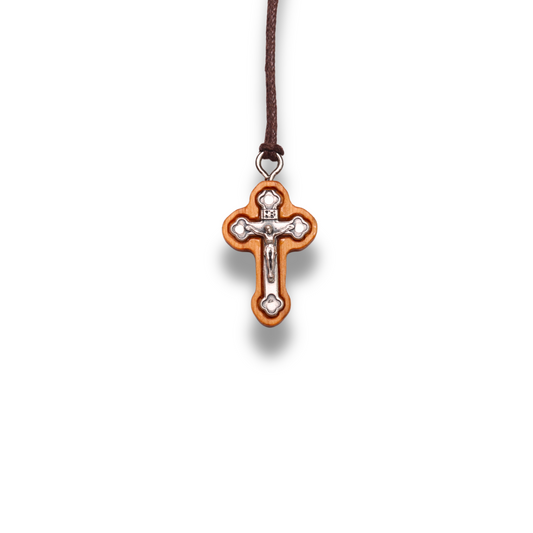 Stavros Olive Wood Crucifix Necklace Close Up