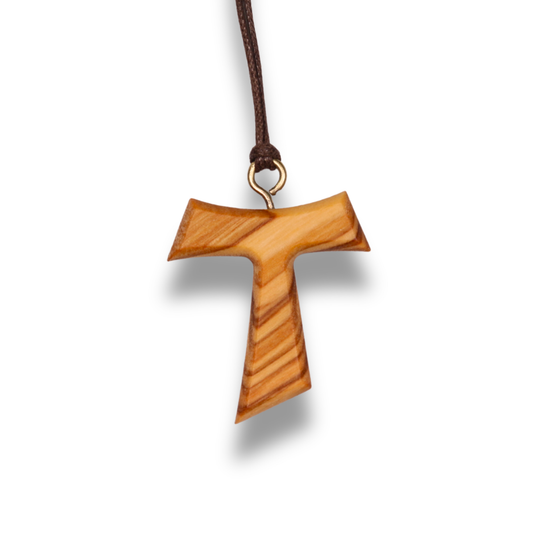Tau Origin Olive Wood Cross Necklace