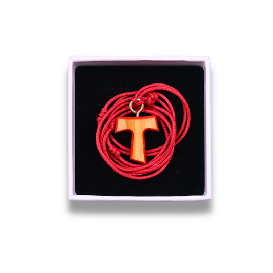 Tau of Love Olive Wood Cross Necklace in gift box